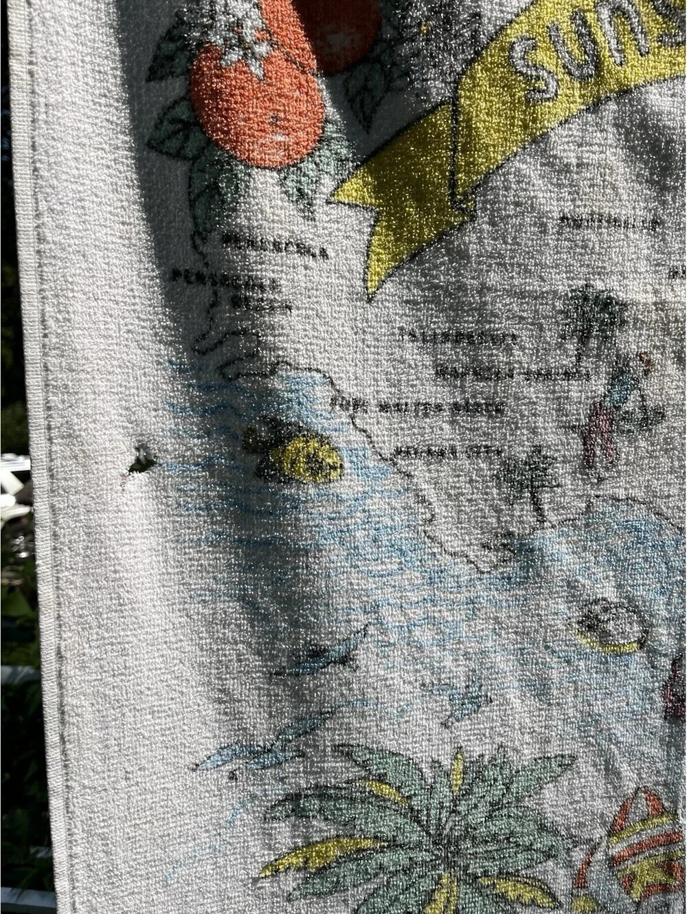 Beach Towel Vintage FLORIDA,  The Sunshine State Beach Scene 100% Cotton 31x60”
